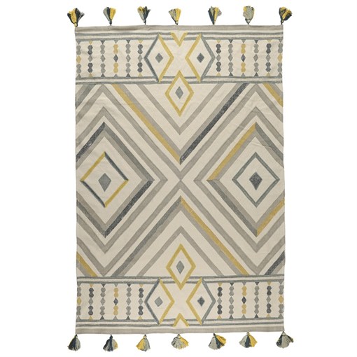 Ковер из хлопка с контрастным узором и кисточками из коллекции ethnic, 70х160 см - фото 320118
