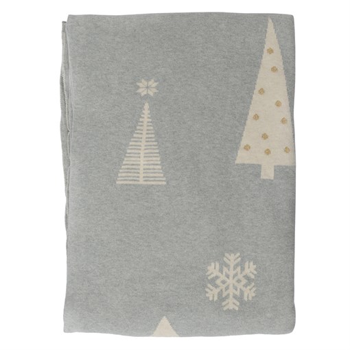 Плед из хлопка с новогодним рисунком christmas tree из коллекции new year essential, 130х180 см - фото 321902