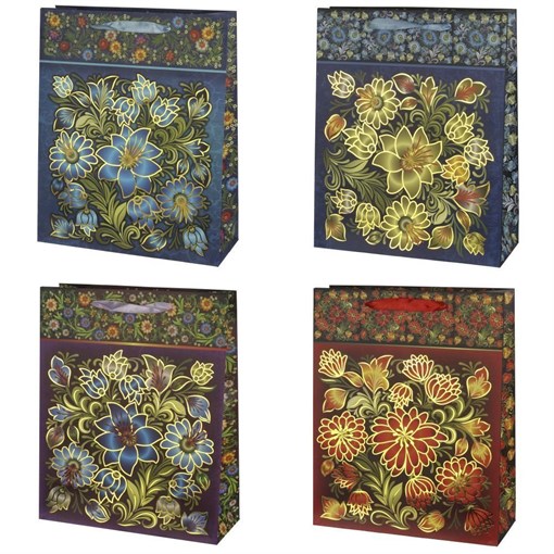 Пакет подарочный (бумага, плотность 210г/м2, блок 12шт), L18 W10 H23 см, 4 в. - фото 330776