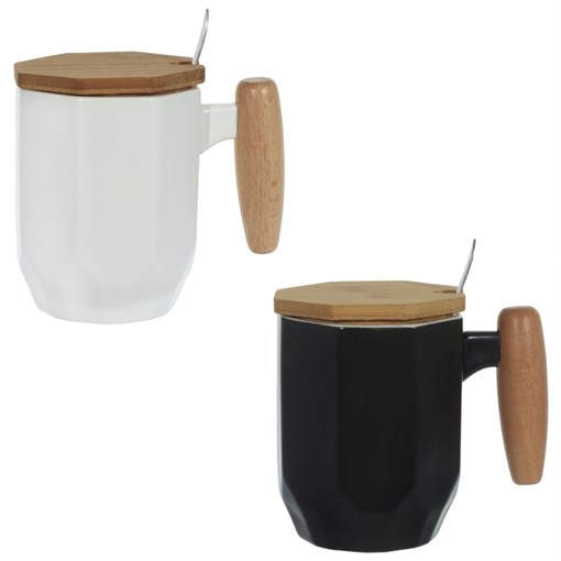 Кружка с крышкой и ложкой, 450 мл, L12 W8,5 H11,5 см, 2в. - фото 334597