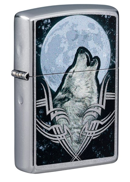 Зажигалка ZIPPO Howling Wolf с покрытием Street Chrome, латунь/сталь, серебристая, 38x13x57 мм - фото 354445