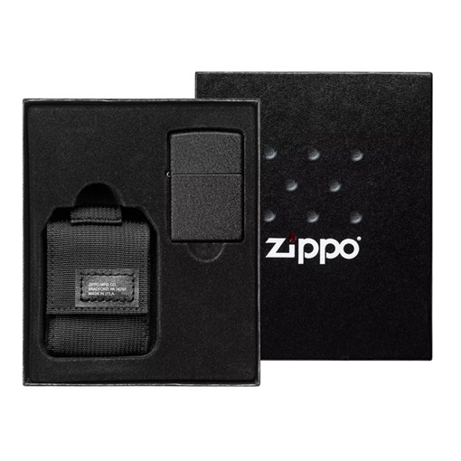 Набор ZIPPO: чёрная зажигалка Black Crackle® и чёрный нейлоновый чехол, в подарочной коробке - фото 354465