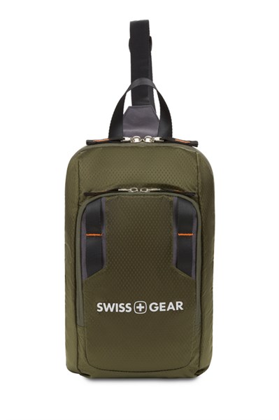 Рюкзак SWISSGEAR с одним плечевым ремнем, зеленый/оранжевый, полиэстер рип-стоп, 18 x 5 x 33 см, 4 л - фото 355121