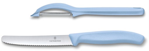 Набор из 2 ножей VICTORINOX Swiss Classic: нож для овощей и столовый нож 11 см, голубая рукоять - фото 355436