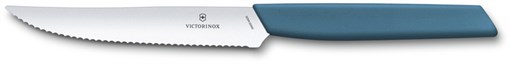 Нож для стейка и пиццы VICTORINOX Swiss Modern, 12 см, с волнистой кромкой, васильково-синий - фото 355461