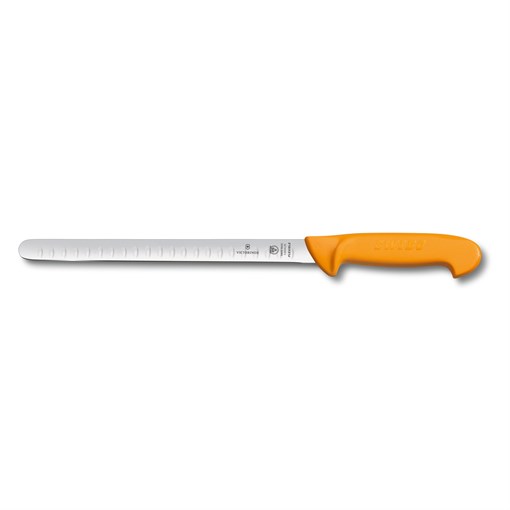 Нож для нарезки лосося VICTORINOX Swibo, гибкое лезвие 25 см с желобками, жёлтый - фото 355528
