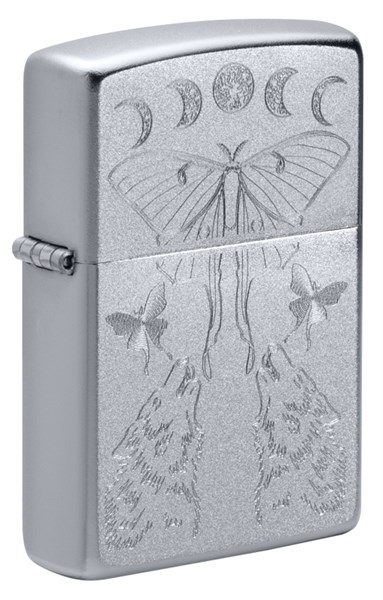 Зажигалка ZIPPO Butterfly and Wolf с покрытием Satin Chrome, латунь/сталь, серебристая, 38x13x57 мм - фото 356621