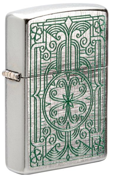 Зажигалка ZIPPO Luck Design с покрытием Brushed Chrome, латунь/сталь, серебристая, 38x13x57 мм - фото 356627