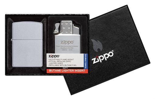 Набор ZIPPO: зажигалка 205 с покрытием Satin Chrome™ и газовый вставной блок с двойным пламенем - фото 356633