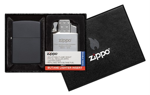Набор ZIPPO: зажигалка 218 с покрытием Black Matte и газовый вставной блок с двойным пламенем - фото 356635