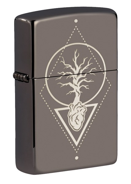 Зажигалка ZIPPO Heart of Tree с покрытием Black Ice®, латунь/сталь, чёрная, глянцевая, 38x13x57 мм - фото 357099