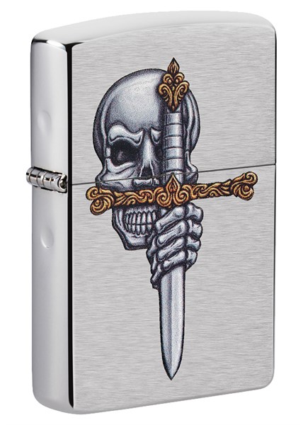 Зажигалка ZIPPO Sword Skull Desig с покрытием Brushed Chrome, латунь/сталь, серебристая, 38x13x57 мм - фото 357143