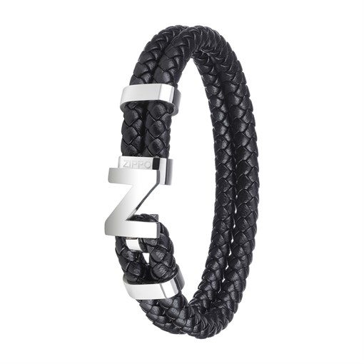 Браслет ZIPPO Steel Braided Leather Bracelet, чёрный, натуральная плетёная кожа/сталь, 22 см - фото 357201