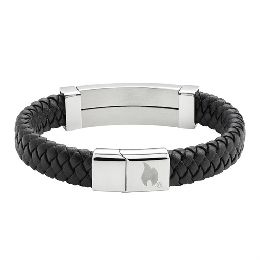 Браслет ZIPPO Steel Bar Braided Leather Bracelet, чёрный, натуральная кожа/нержавеющая сталь, 20 см - фото 357207