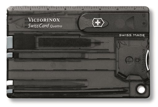 Швейцарская карточка VICTORINOX SwissCard Quattro, 14 функций, полупрозрачная чёрная - фото 357526