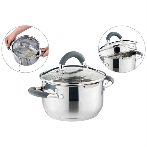 Кастрюля agness "Profi home" со стеклянной крышкой, 1,5л 16x9.5 см - фото 396441