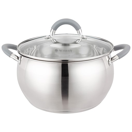 Кастрюля agness со стекл. крышкой 6,2 л. 24x13.5 см цвет: серый - фото 396663