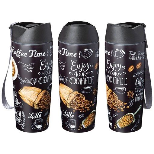 Термокружка agness "Coffee time" с кнопкой-стоппером, 380 мл колба нерж.сталь - фото 399097
