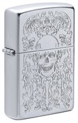 Зажигалка ZIPPO Skull Design с покрытием Satin Chrome, латунь/сталь, серебристая, 38x13x57 мм