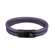Браслет ZIPPO Braided Leather Bracelet, чёрный/коричневый/синий, плетёная кожа/сталь, 22 см