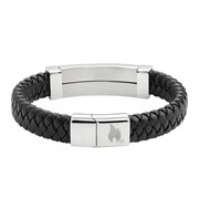 Браслет ZIPPO Steel Bar Braided Leather Bracelet, чёрный, натуральная кожа/нержавеющая сталь, 20 см