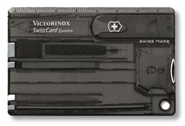 Швейцарская карточка VICTORINOX SwissCard Quattro, 14 функций, полупрозрачная чёрная