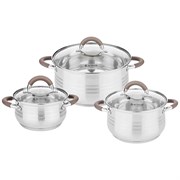 Набор кастрюль agness со стекл.крышками 6пр.1,7/3,5/6,5 л. размер 16x9,5/20x12.5/26x13.5 см