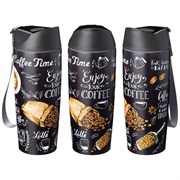 Термокружка agness "Coffee time" с кнопкой-стоппером, 380 мл колба нерж.сталь